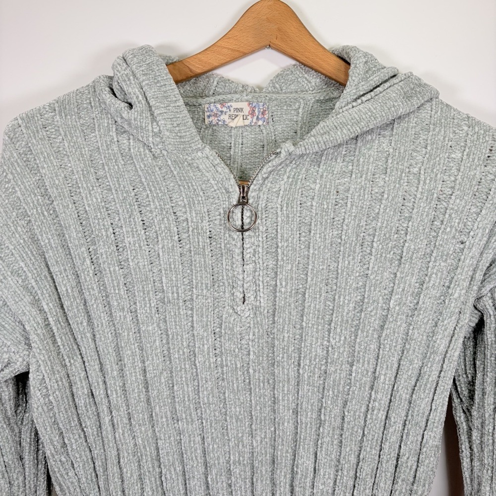 Pink Republic Women's Chenille Full Zip Hoodie Small Sage Mint Green Super Soft